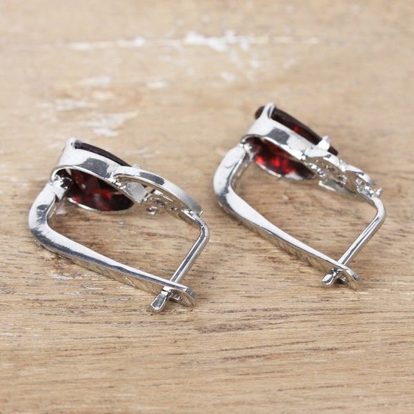 Alternate image for Rhodium-Plated Drop Earrings with Garnet and Cubic Zirconia Red Glam