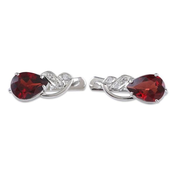 Alternate image for Rhodium-Plated Drop Earrings with Garnet and Cubic Zirconia Red Glam