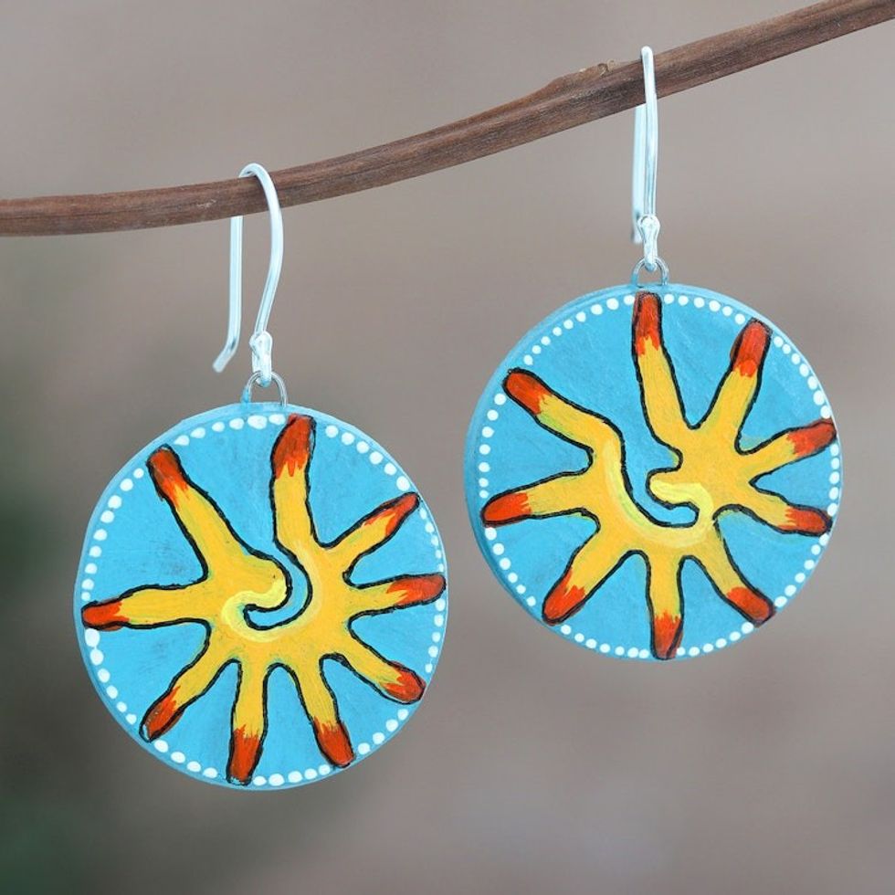 Ceramic Dangle Earrings with Sun Motif 'Hot Spot'