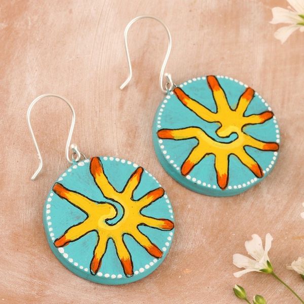 Alternate image for Ceramic Dangle Earrings with Sun Motif Hot Spot