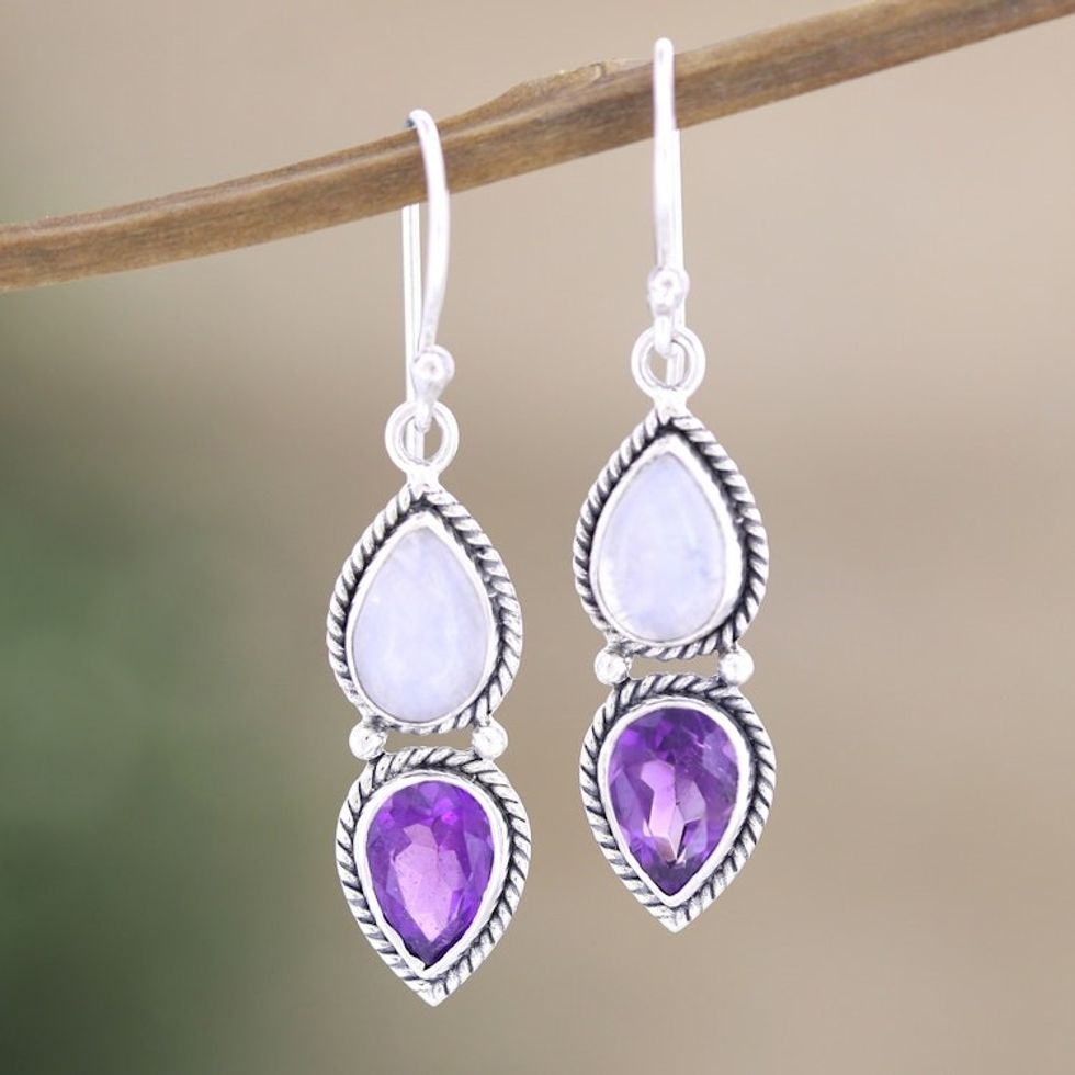 Artisan Crafted Rainbow Moonstone Dangle Earrings 'Your Eyes Only'