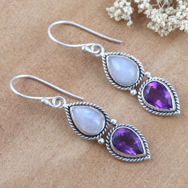 Alternate image for Artisan Crafted Rainbow Moonstone Dangle Earrings Your Eyes Only