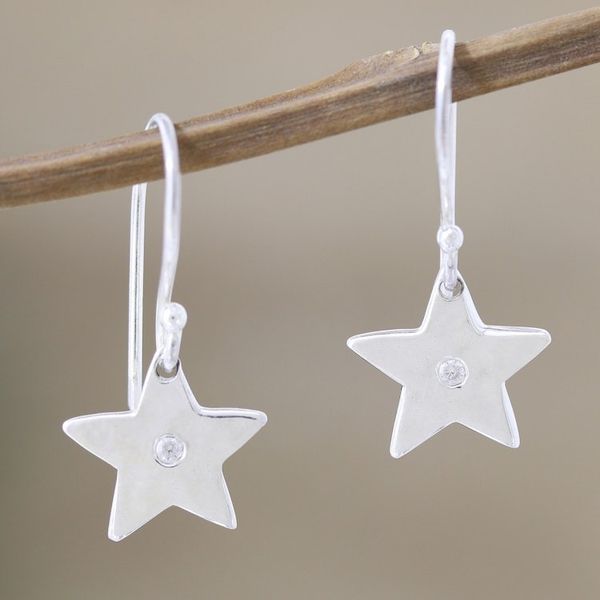 Alternate image for Indian Cubic Zirconia Dangle Earrings with Star Motif Winter Star