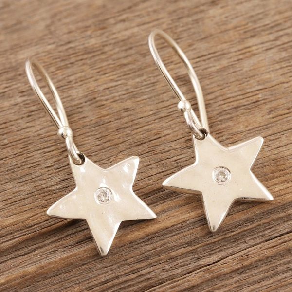 Alternate image for Indian Cubic Zirconia Dangle Earrings with Star Motif Winter Star