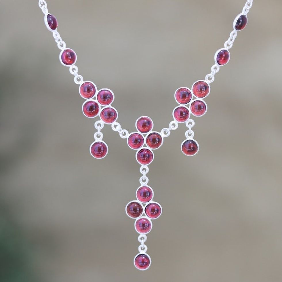 Garnet and Sterling Silver Pendant Necklace from India 'Best of the Bunch'