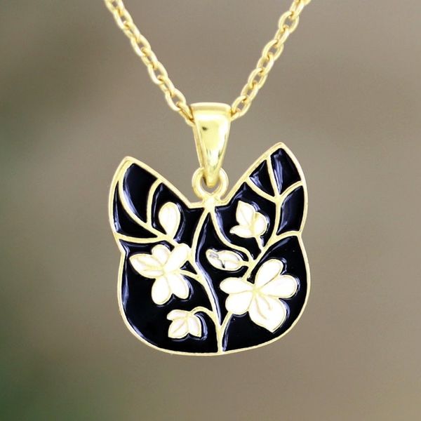 Alternate image for Gold-Plated Enamel Pendant Necklace Art Cat