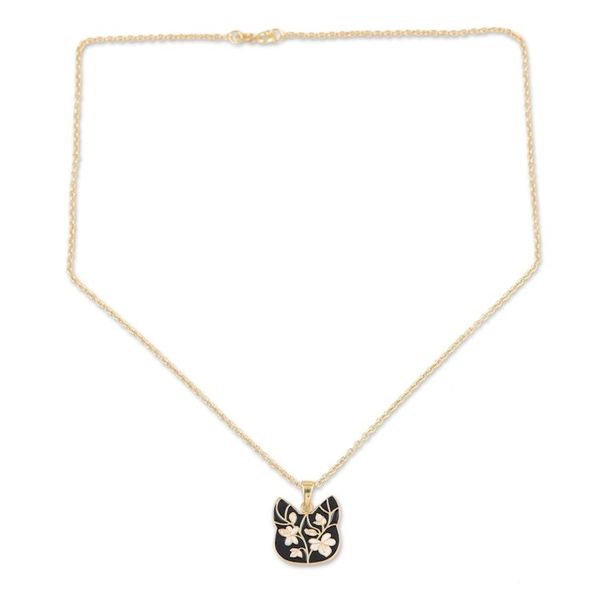 Alternate image for Gold-Plated Enamel Pendant Necklace Art Cat