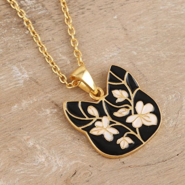 Alternate image for Gold-Plated Enamel Pendant Necklace Art Cat