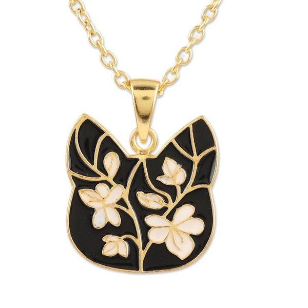 Alternate image for Gold-Plated Enamel Pendant Necklace Art Cat