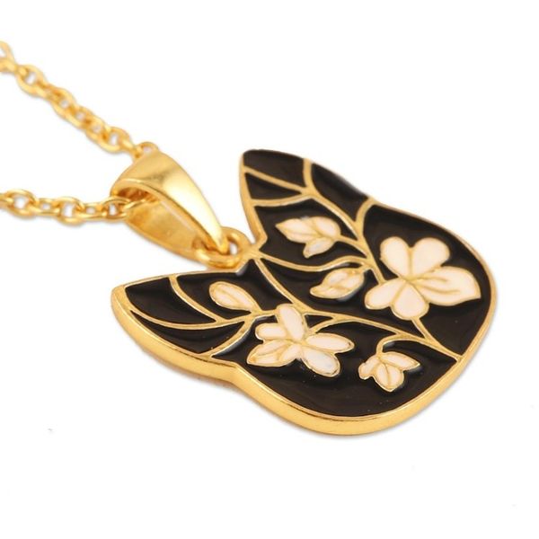 Alternate image for Gold-Plated Enamel Pendant Necklace Art Cat