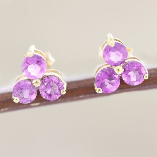 Alternate image for Gold-Accented Sterling Silver Amethyst Stud Earrings Regal Trio