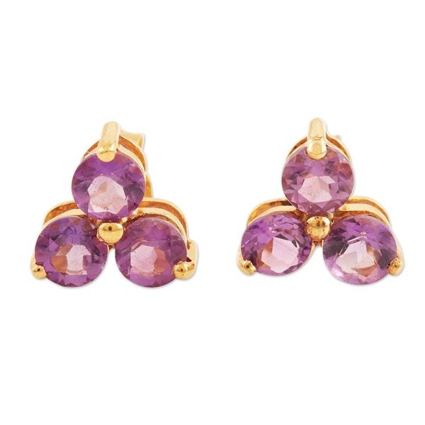Alternate image for Gold-Accented Sterling Silver Amethyst Stud Earrings Regal Trio