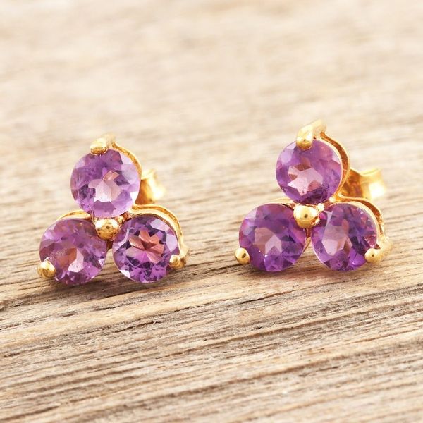 Alternate image for Gold-Accented Sterling Silver Amethyst Stud Earrings Regal Trio