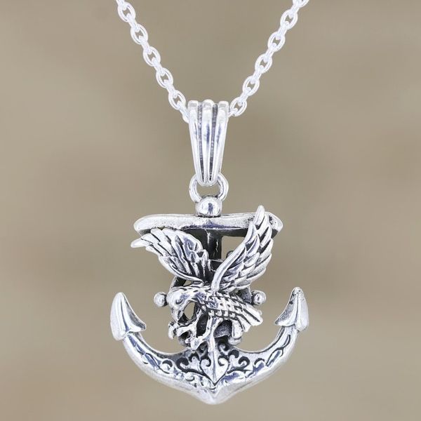 Alternate image for Sterling Silver Eagle and Anchor Pendant Necklace Swift Eagle
