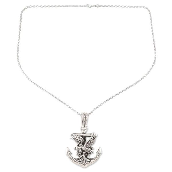 Alternate image for Sterling Silver Eagle and Anchor Pendant Necklace Swift Eagle