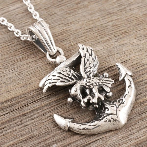 Alternate image for Sterling Silver Eagle and Anchor Pendant Necklace Swift Eagle