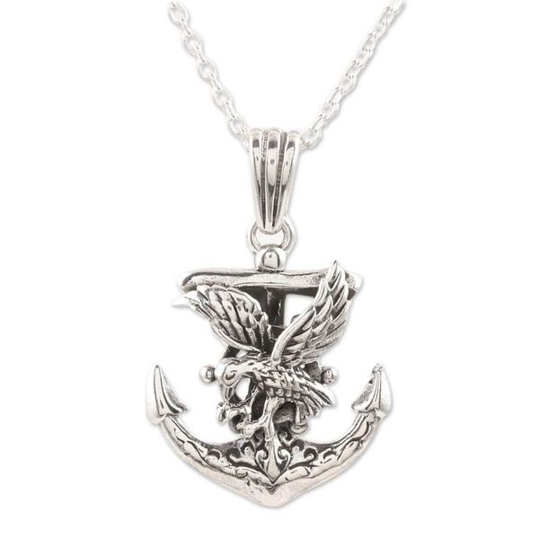 Alternate image for Sterling Silver Eagle and Anchor Pendant Necklace Swift Eagle