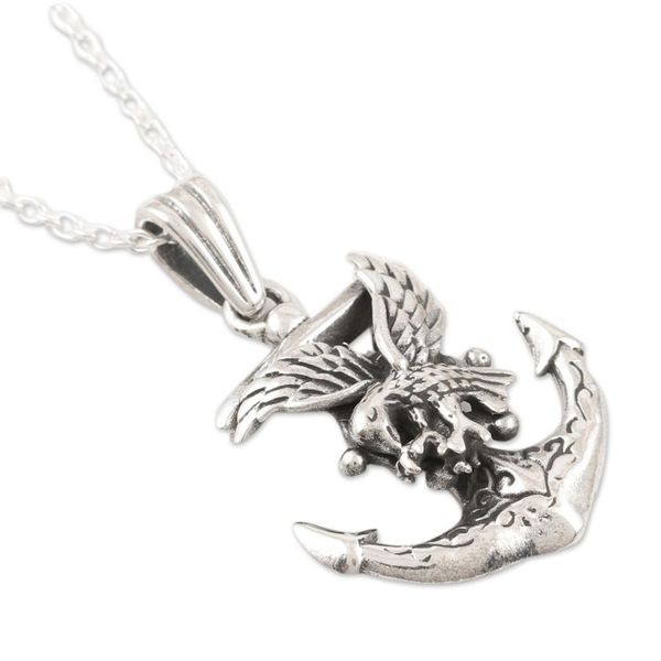 Alternate image for Sterling Silver Eagle and Anchor Pendant Necklace Swift Eagle