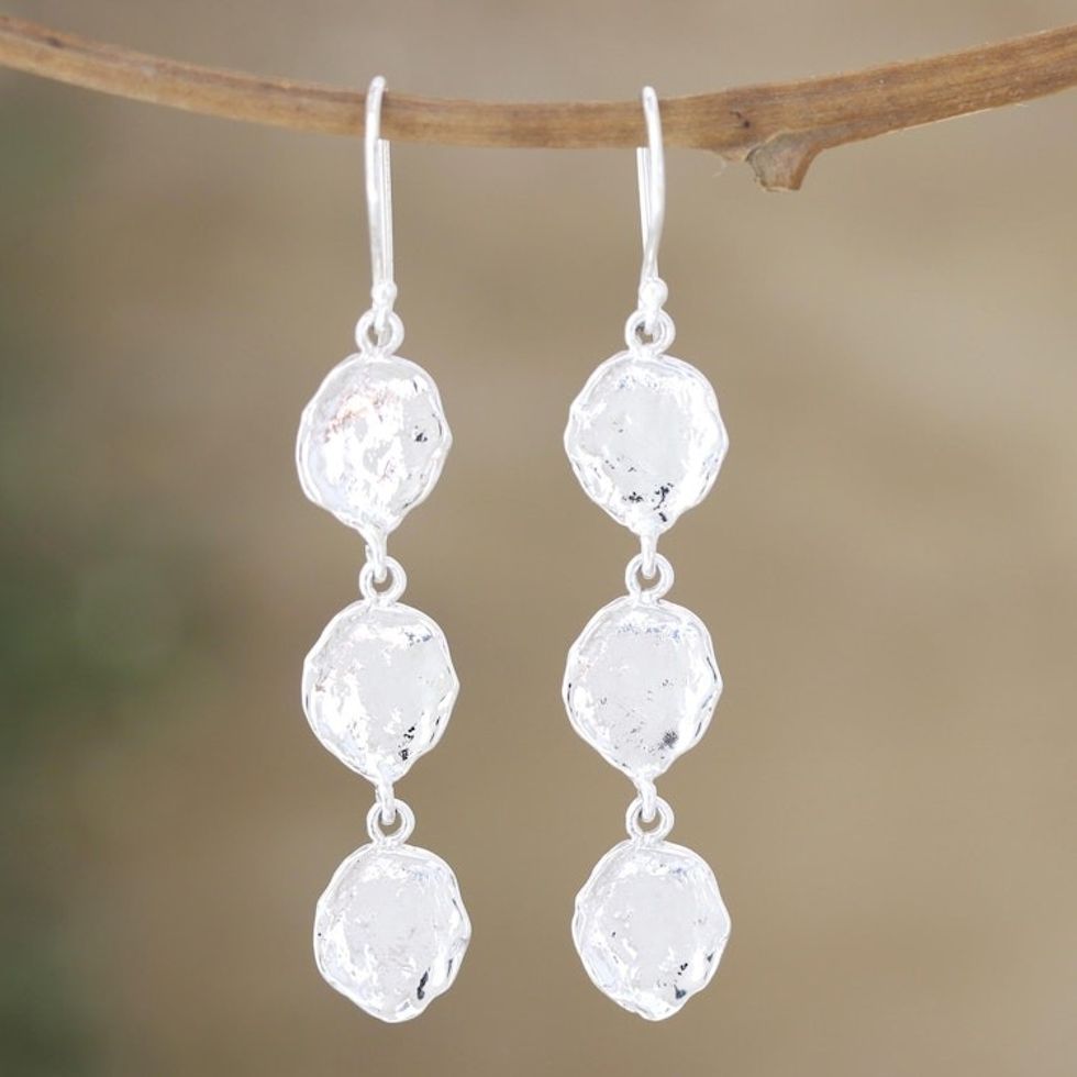 Artisan Crafted Sterling Silver Dangle Earrings 'Playful Pebbles'