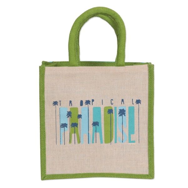 Alternate image for Jute and Cotton Blend Tote Bag Hand Crafted in India A Tropical Paradise