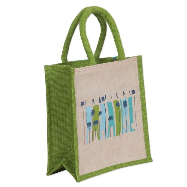 Alternate image for Jute and Cotton Blend Tote Bag Hand Crafted in India A Tropical Paradise