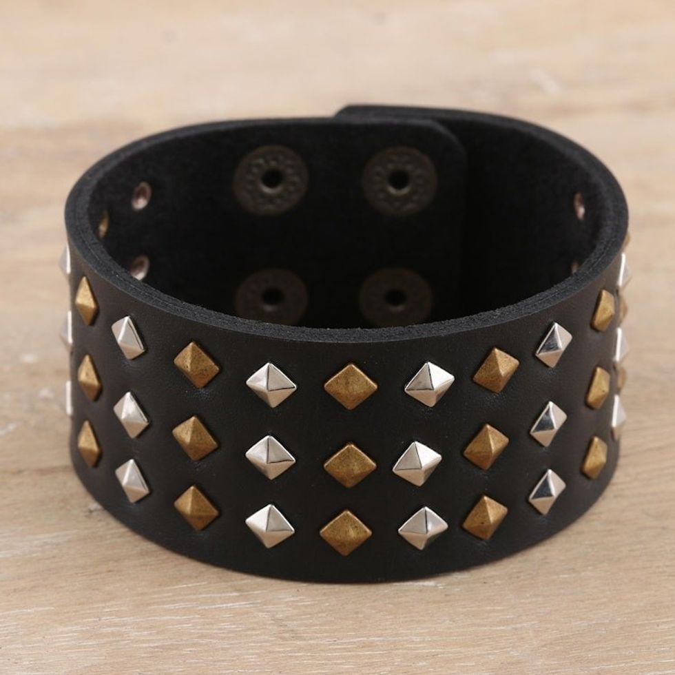 Studded Leather Cuff Bracelet from India 'Grow Together'