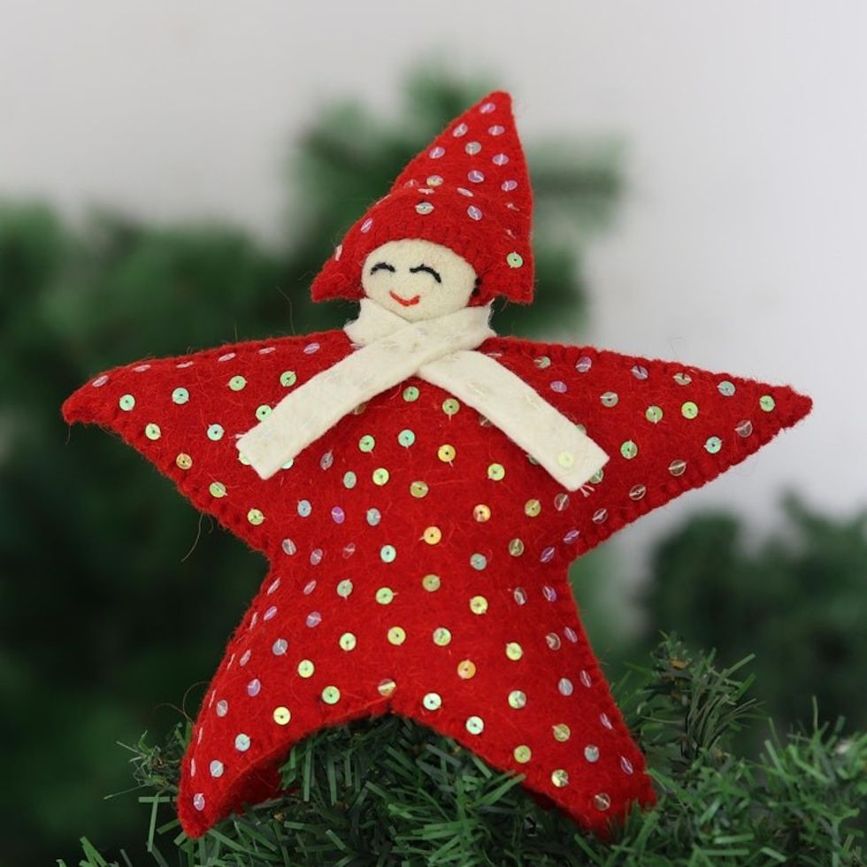 Felt Wool Star-Motif Holiday Tree Topper 'Angel Face'