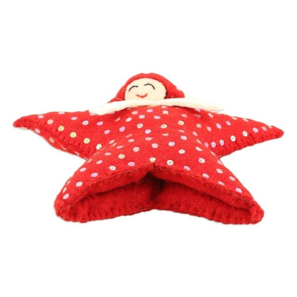Alternate image for Felt Wool Star-Motif Holiday Tree Topper Angel Face