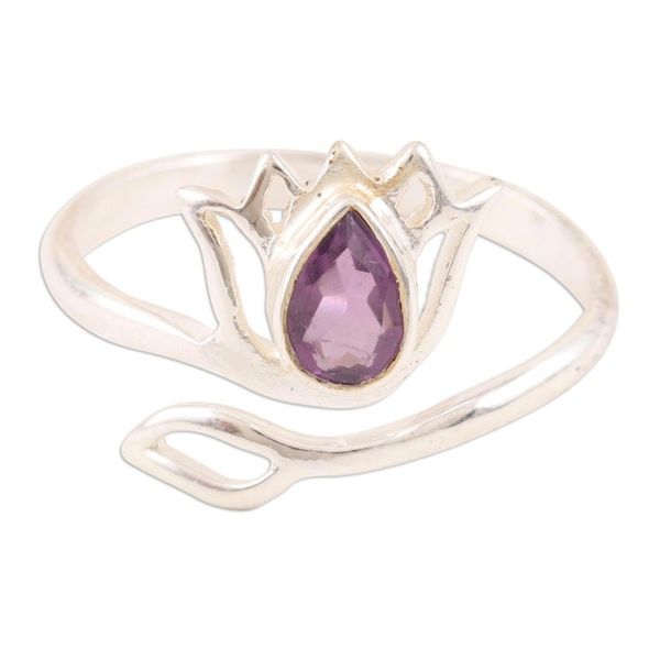 Alternate image for Amethyst and Sterling Silver Lotus Wrap Ring from India Lilac Lotus