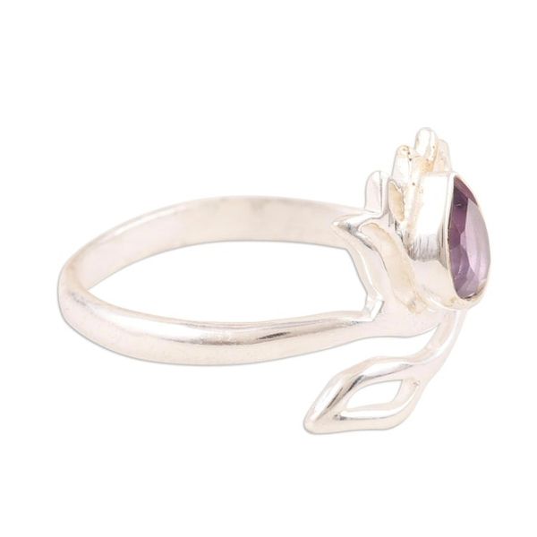 Alternate image for Amethyst and Sterling Silver Lotus Wrap Ring from India Lilac Lotus