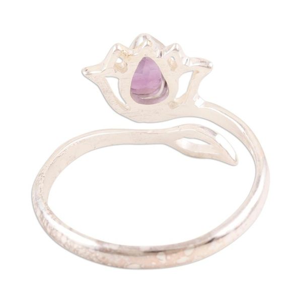 Alternate image for Amethyst and Sterling Silver Lotus Wrap Ring from India Lilac Lotus