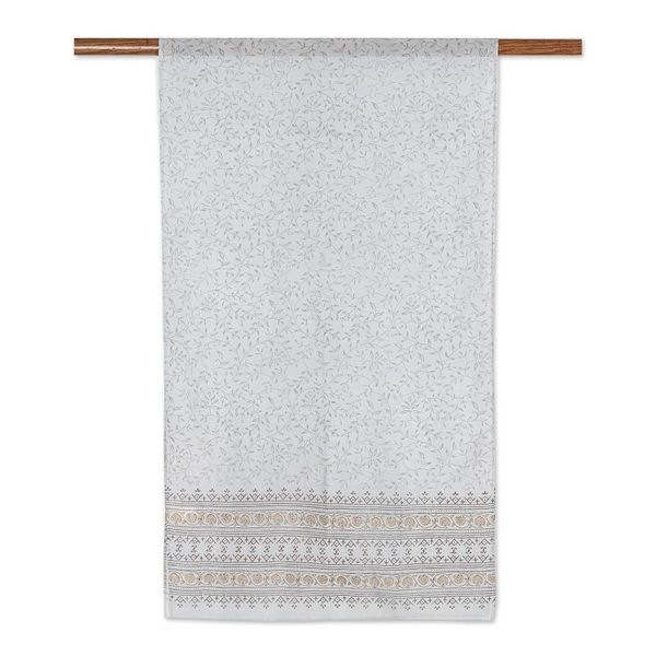 Alternate image for Handloomed Cotton Blend Ash Shawl with Printed Leafy Details Ash Elegance