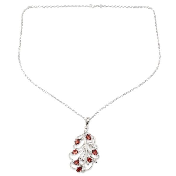 Alternate image for Rhodium-Plated Sterling Silver Garnet Pendant Necklace Dancing Bouquet