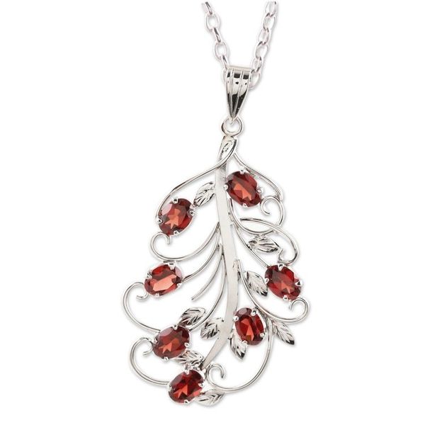 Alternate image for Rhodium-Plated Sterling Silver Garnet Pendant Necklace Dancing Bouquet