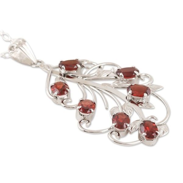 Alternate image for Rhodium-Plated Sterling Silver Garnet Pendant Necklace Dancing Bouquet
