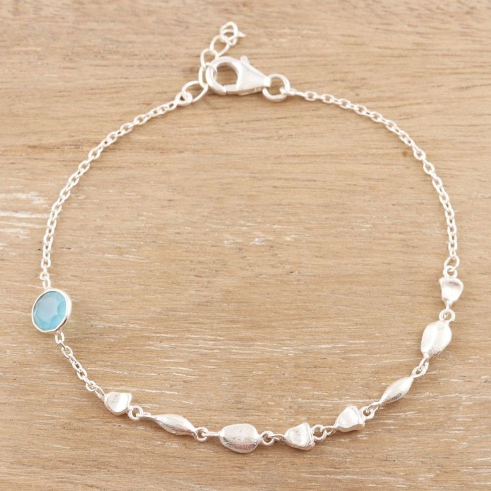 Sterling Silver and Chalcedony Pendant Bracelet 'Aqua Glow'
