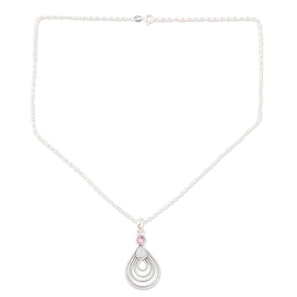 Alternate image for Handmade Amethyst and Rainbow Moonstone Pendant Necklace Radiate in Purple