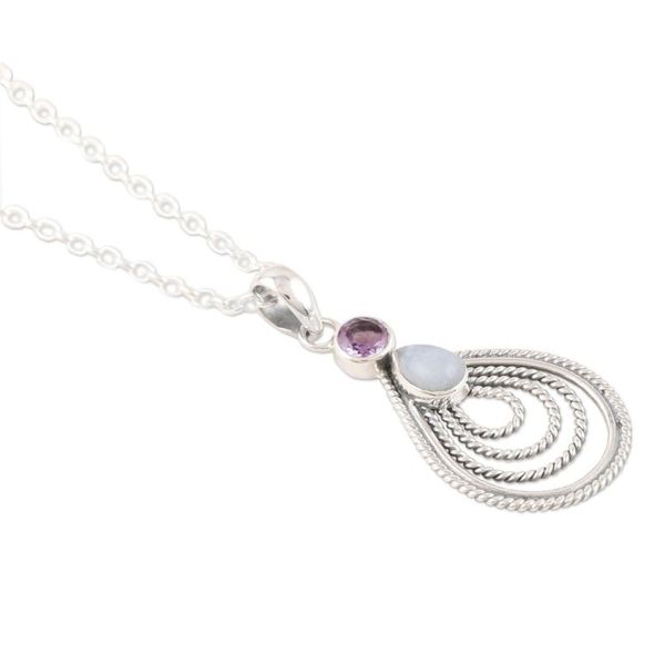 Alternate image for Handmade Amethyst and Rainbow Moonstone Pendant Necklace Radiate in Purple