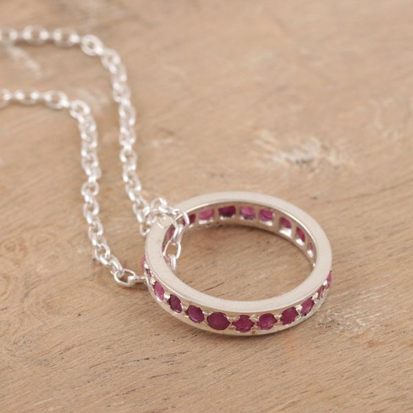 Alternate image for Artisan Crafted Ruby Rhodium Plated Silver Necklace Circle of Love