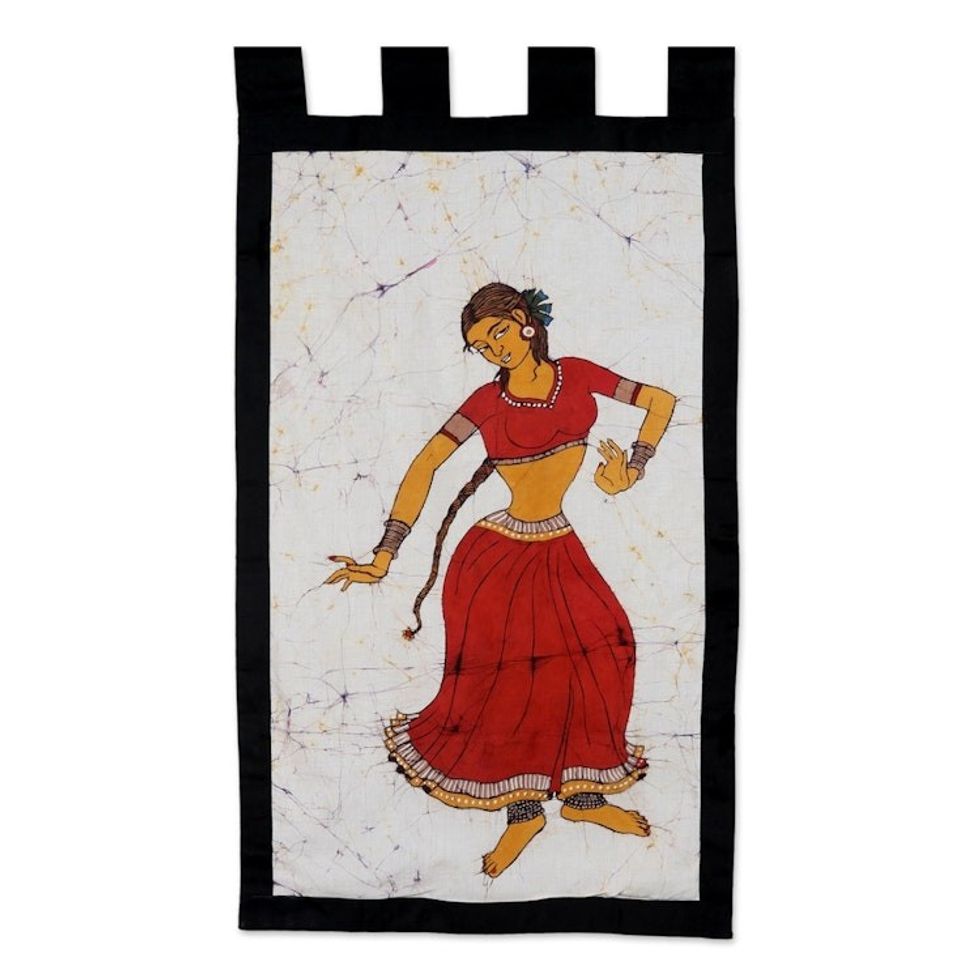 Batik Cotton Wall Hanging with Dance Motif 'Dancing Beauty'
