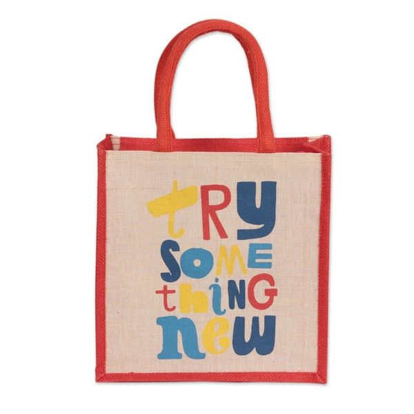 Alternate image for Jute and Cotton Blend Tote Bag Hand Crafted in India Try Something New