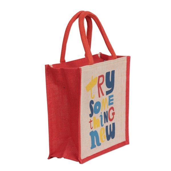 Alternate image for Jute and Cotton Blend Tote Bag Hand Crafted in India Try Something New
