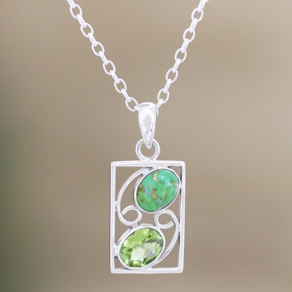 Hand Crafted Peridot Green Turquoise Necklace from India 'Sweet Companions'