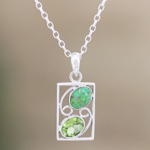 Alternate image for Hand Crafted Peridot Green Turquoise Necklace from India Sweet Companions