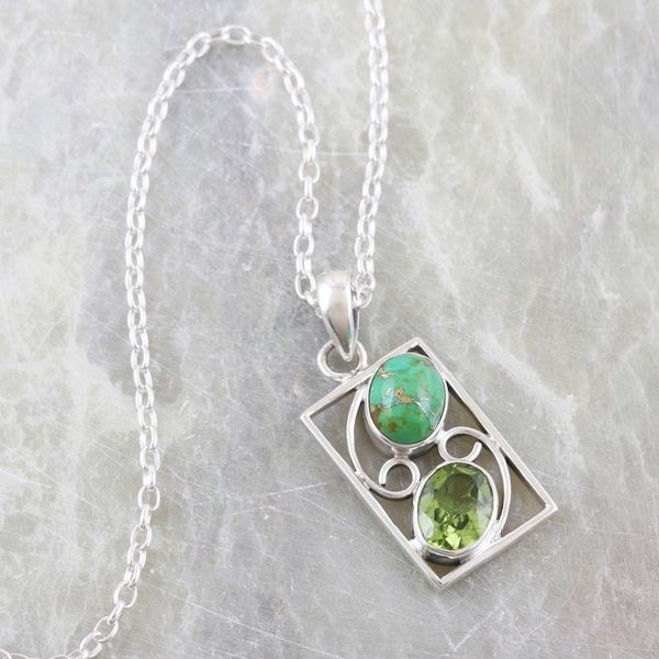Alternate image for Hand Crafted Peridot Green Turquoise Necklace from India Sweet Companions