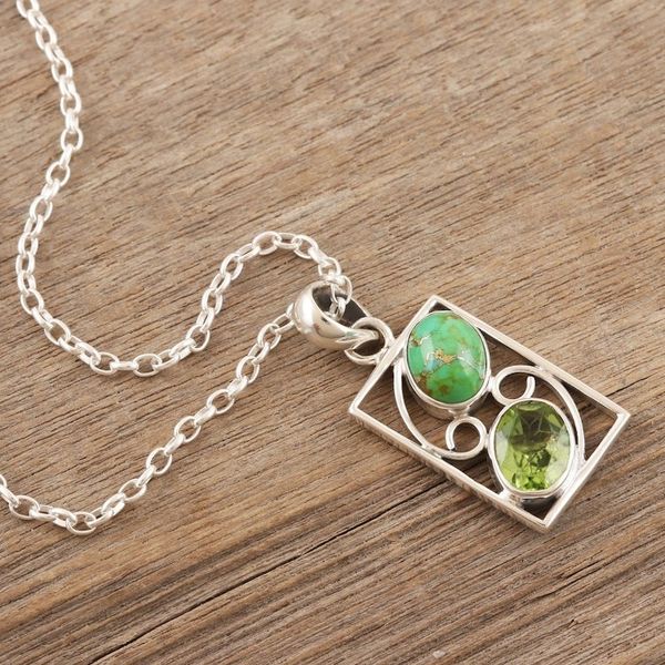 Alternate image for Hand Crafted Peridot Green Turquoise Necklace from India Sweet Companions