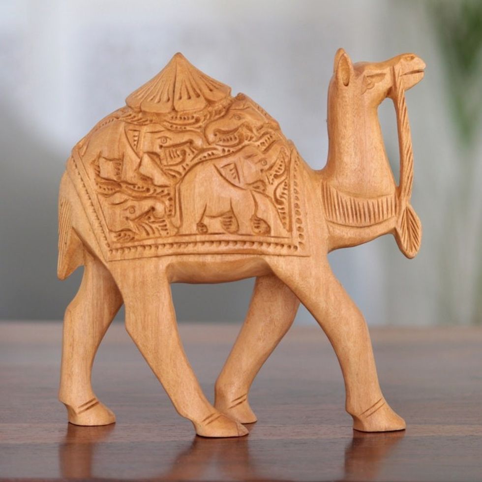 Hand-Carved Sculpture from India 6 Inch 'Camel Ride'