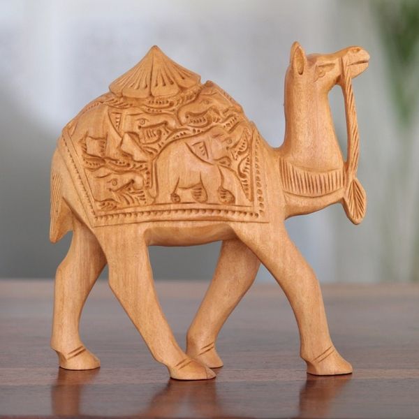Alternate image for Hand-Carved Sculpture from India 6 Inch Camel Ride