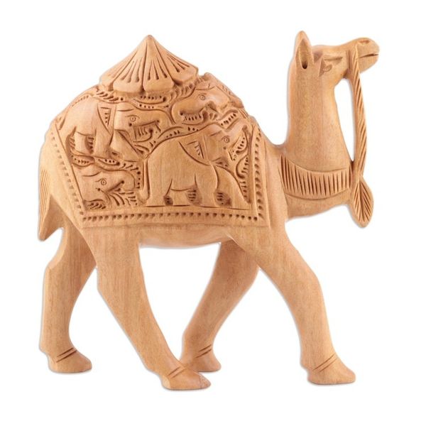 Alternate image for Hand-Carved Sculpture from India 6 Inch Camel Ride