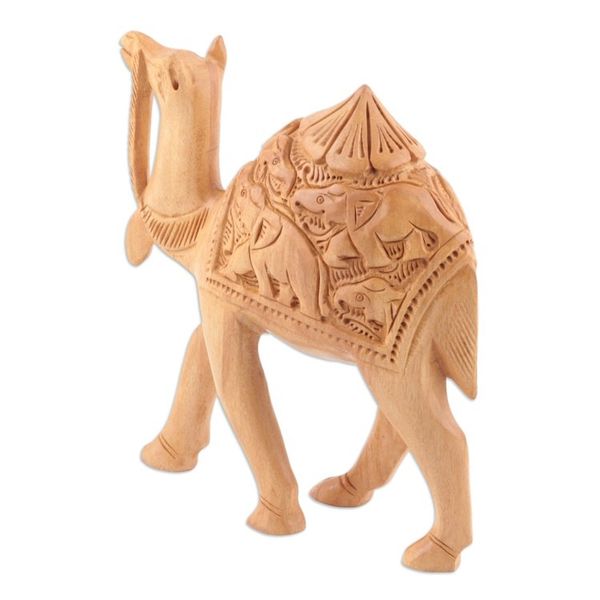 Alternate image for Hand-Carved Sculpture from India 6 Inch Camel Ride